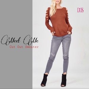 5 ⭐️ Meet Me - Burnt Orange Cutout Sweater